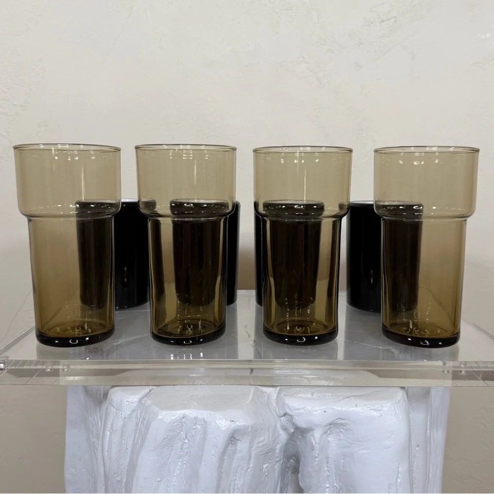 Vintage Henry & Miller Kraftware Smoke Glass Insulated Tumblers Set of 4
